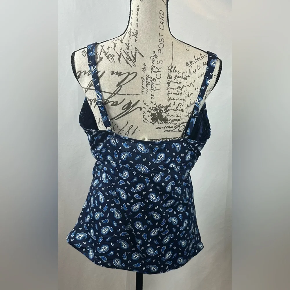 💜Lands' End Navy Swim Bra Tankini with Patterned Trim - Picture 9 of 11